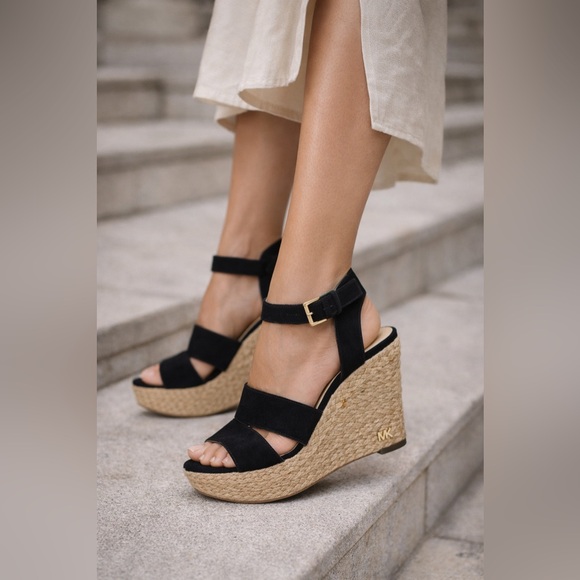 MICHAEL Michael Kors Shoes - Michael Kors Black Suede Espadrille Wedge Sandals 9M Resort Luxury Resort-wear